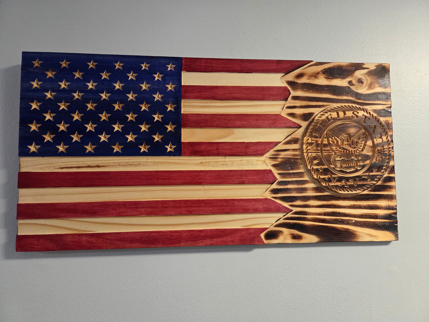 Rustic "Torn" Style United States Navy Wooden Flag