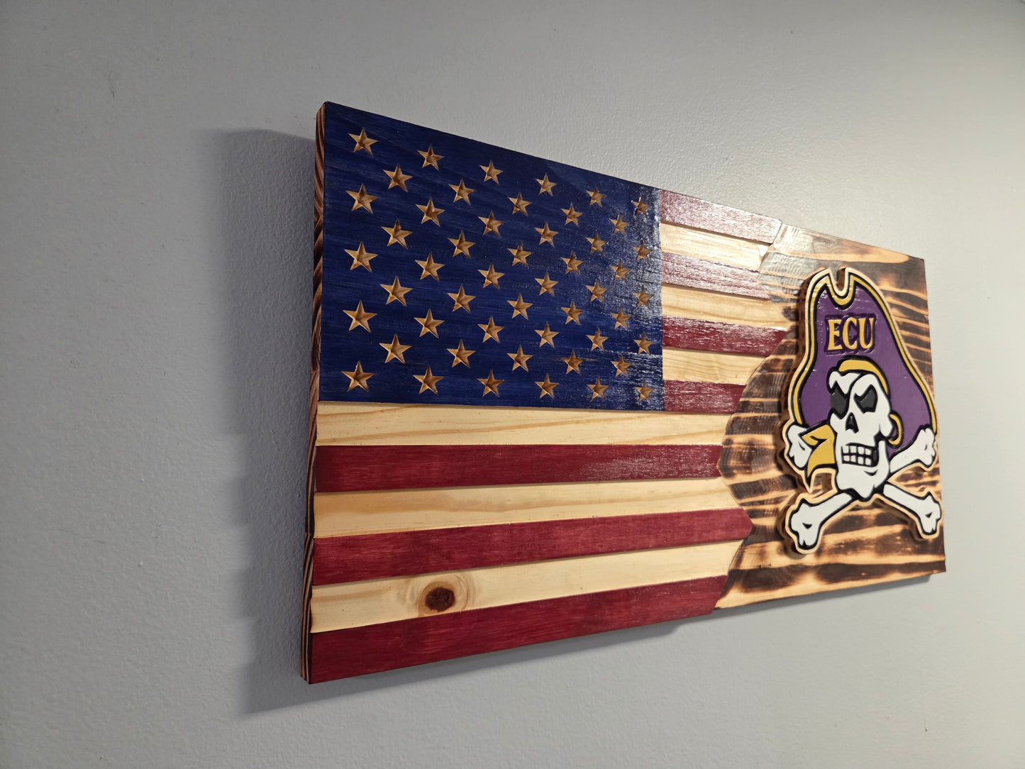 Rustic American Flag / ECU Pirates Split Wood Sign / 12 inches x 24 inches