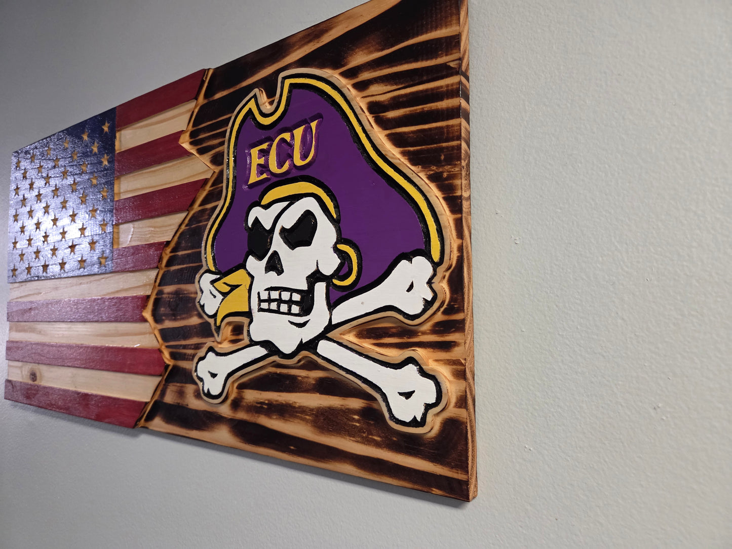 Rustic American Flag / ECU Pirates Split Wood Sign / 12 inches x 24 inches