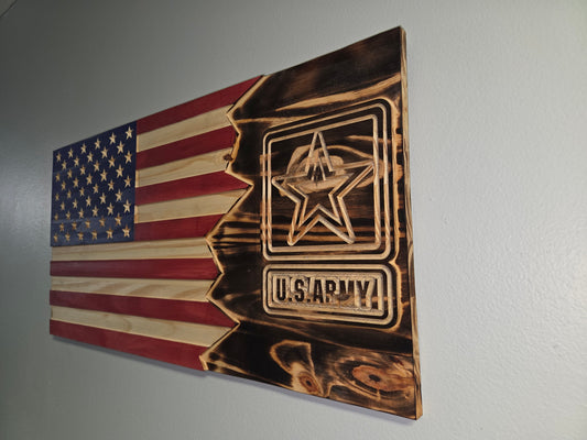 Hand-Carved Rustic US Flag & Army Tribute Wall Art