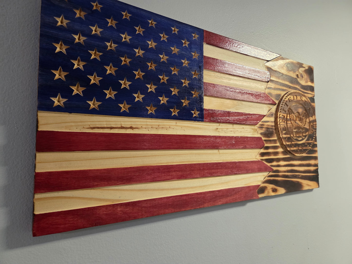 Rustic "Torn" Style United States Navy Wooden Flag