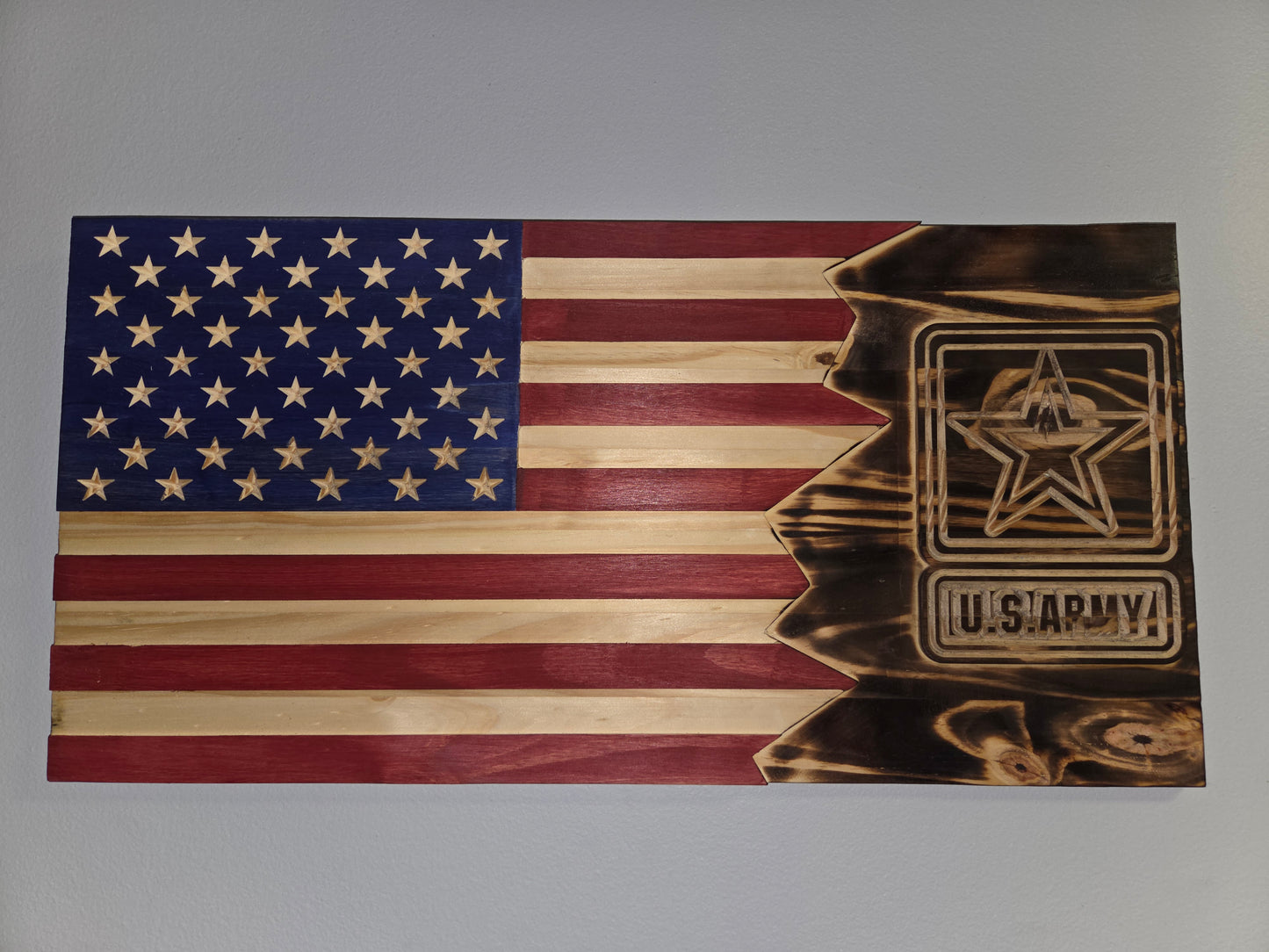 Hand-Carved Rustic US Flag & Army Tribute Wall Art
