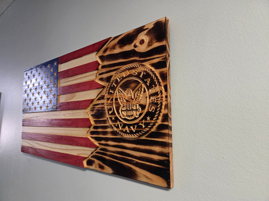 Rustic "Torn" Style United States Navy Wooden Flag